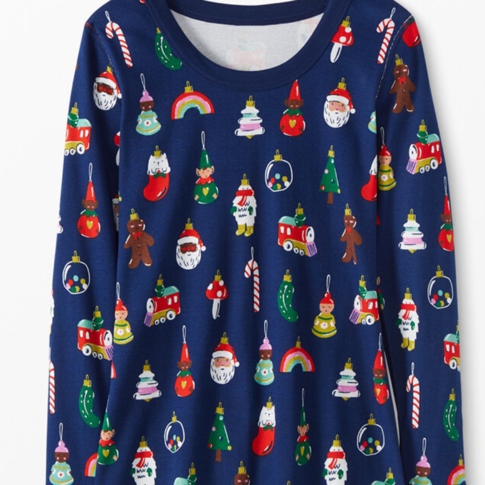 Hanna Andersson Adult Long John Top Christmas Santa ornaments gingerbread size S